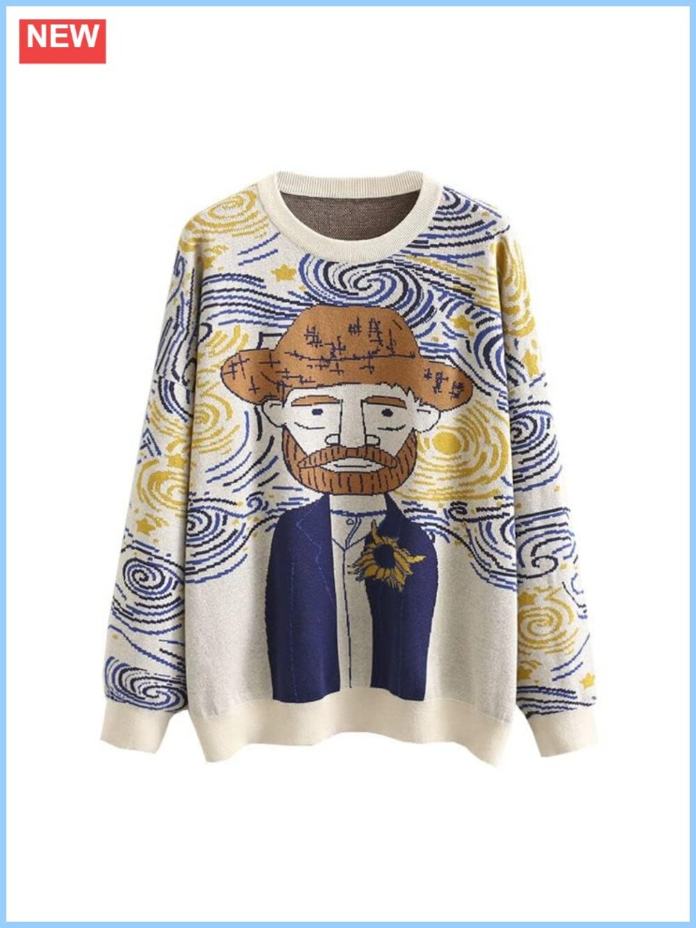 LILILEIDY Oversized Knit Sweater Crewneck Drop Shoulder Pullover